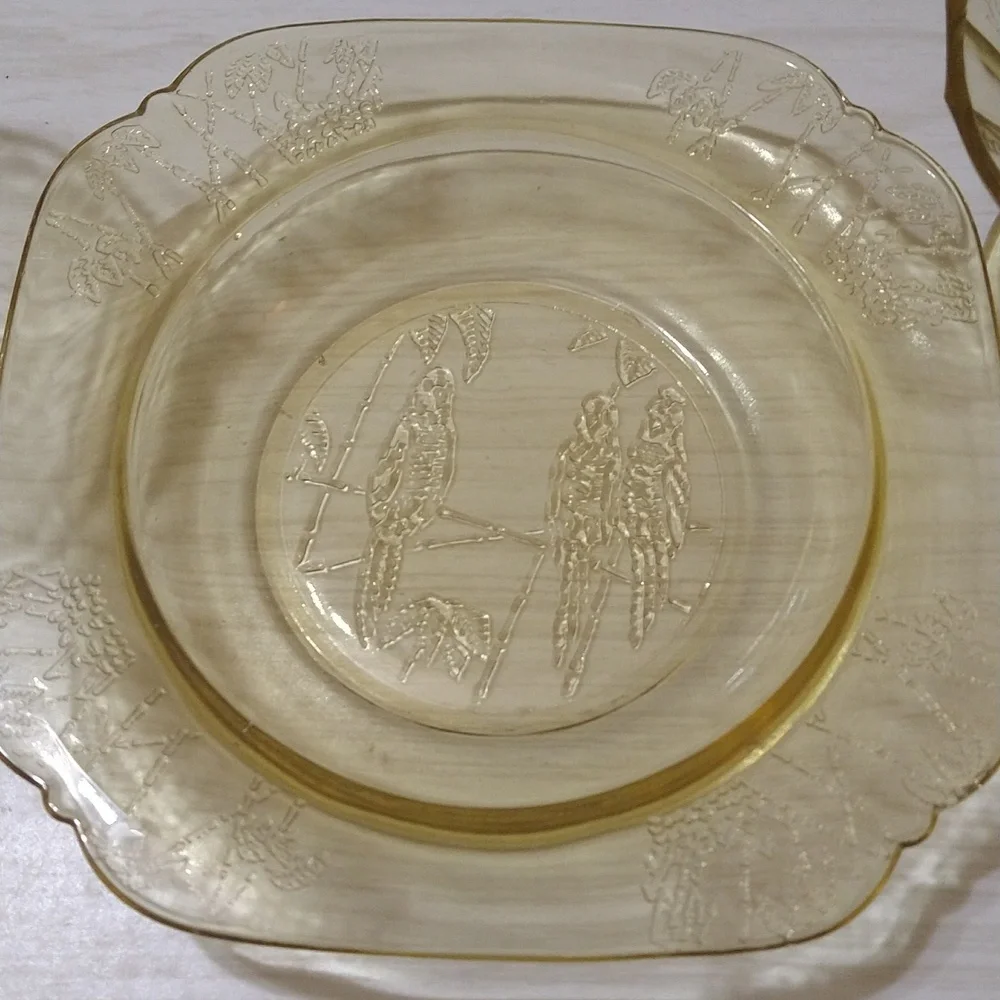 6 Federal Glass Madrid Amber Champagne Sherbet Set w/ 2 Plates Depression Set